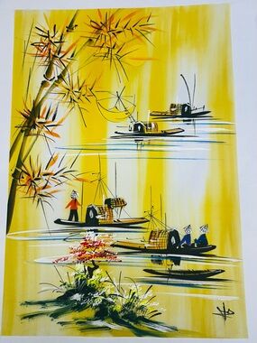 Vietnamese yellow painting on raw silk